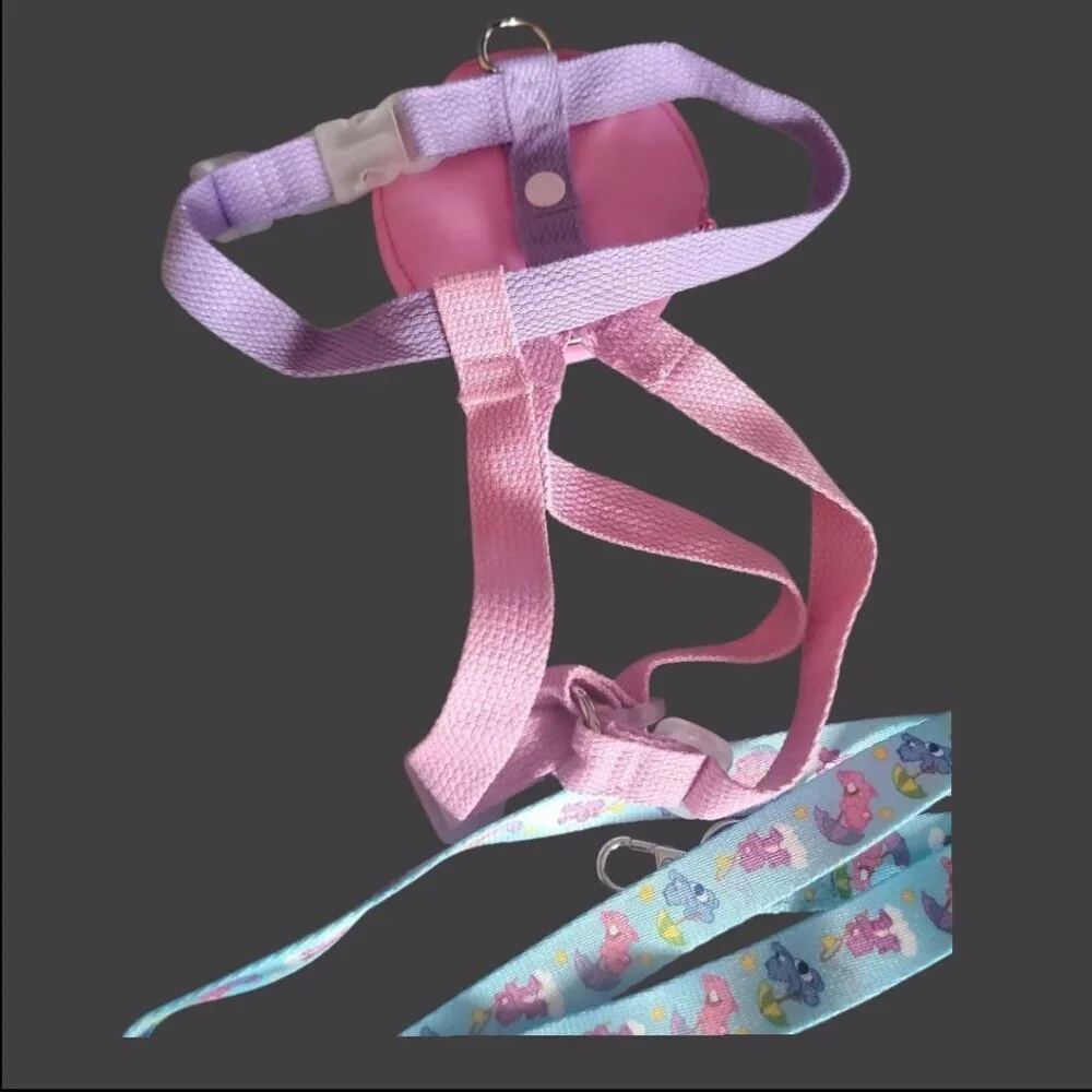 Care Bears Cartoon Bear Pet Chest Harness Printed Leash Set pink/blue One Size